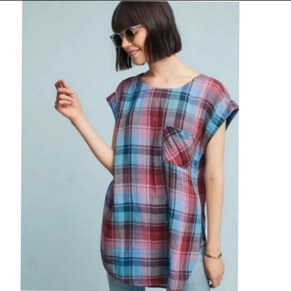 ANTHRO Akemi + Kin "Cleora" Plaid Sparkle Tunic XS - Picture 2 of 8